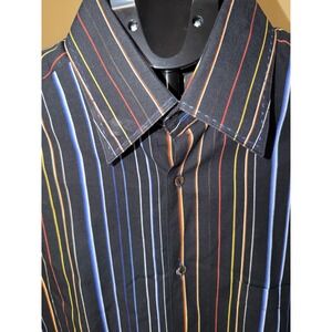 Bugatchi Uomo Mens Large Black Multi Color Striped Long Sleeve Button Down Shirt